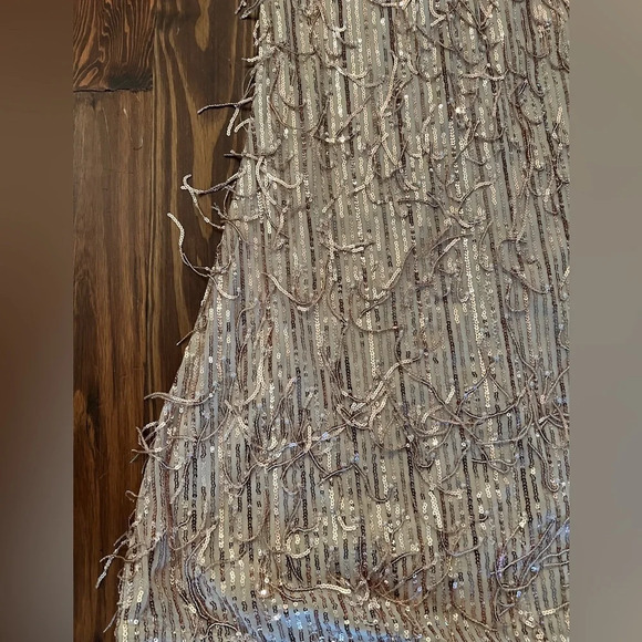 LULUS Endless Festivities Rose Gold Sequin Fringe Lace-Up Maxi Dress Formal Gown - Picture 7 of 13